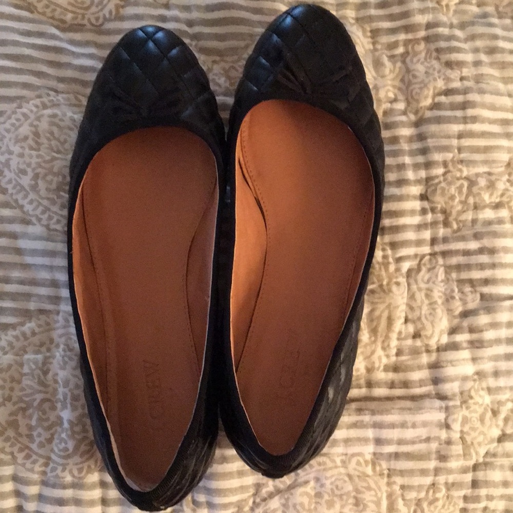 J.Crew black leather quilted ballet flats